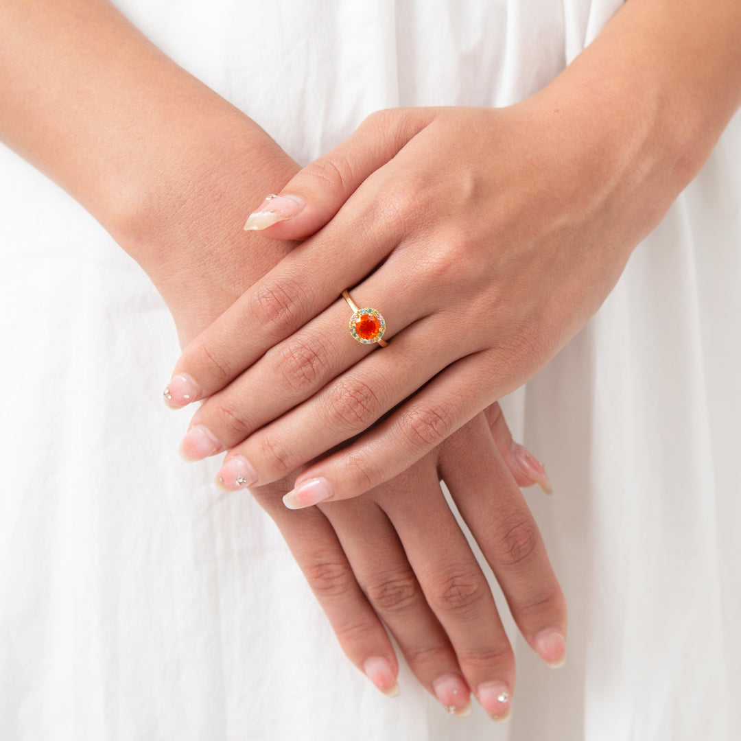 K18YG ファイヤーオパール プレシャスフラワーリング