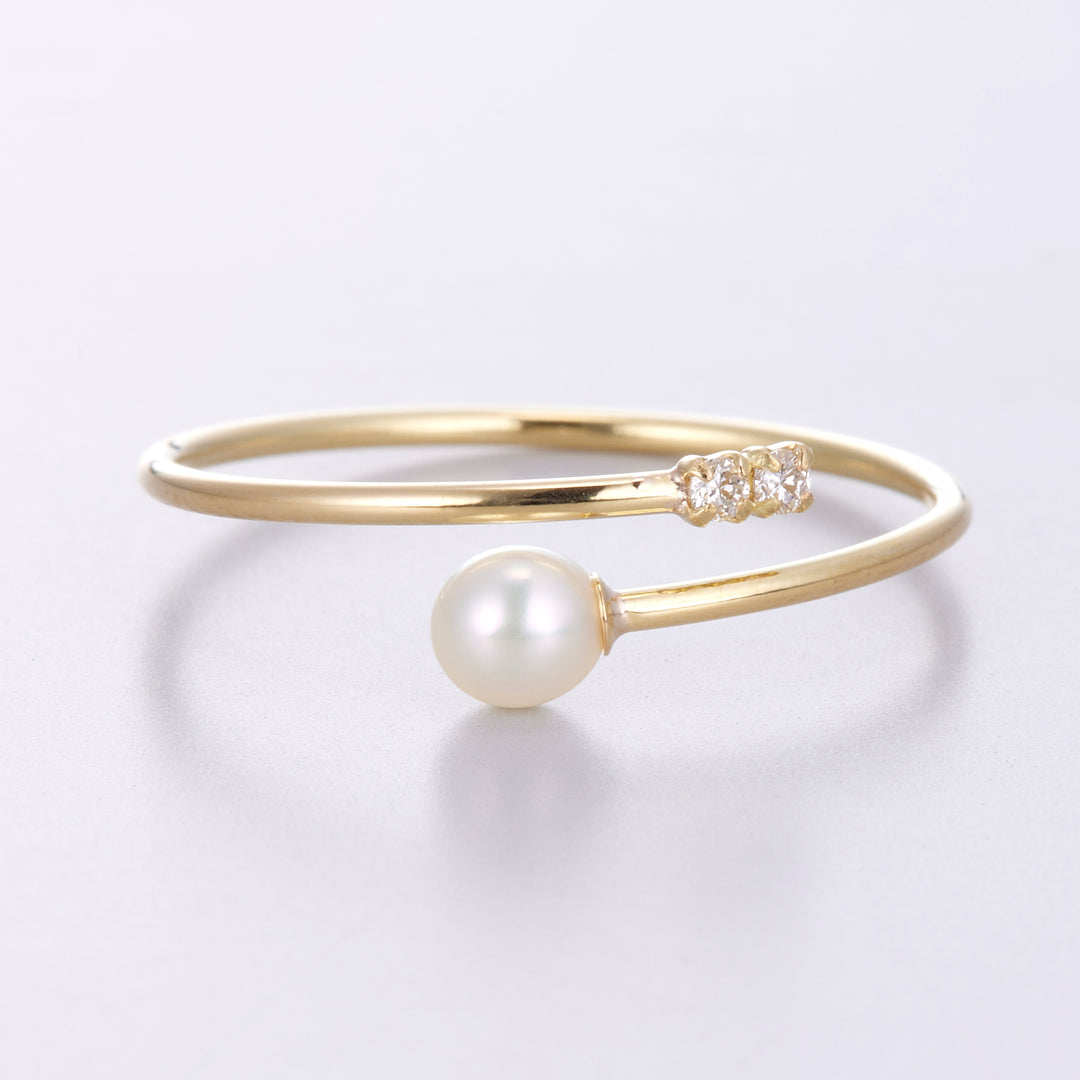 K18YG Akoya pearl x diamond ring