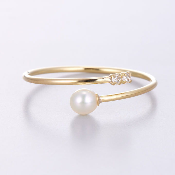 K18YG Akoya pearl x diamond ring