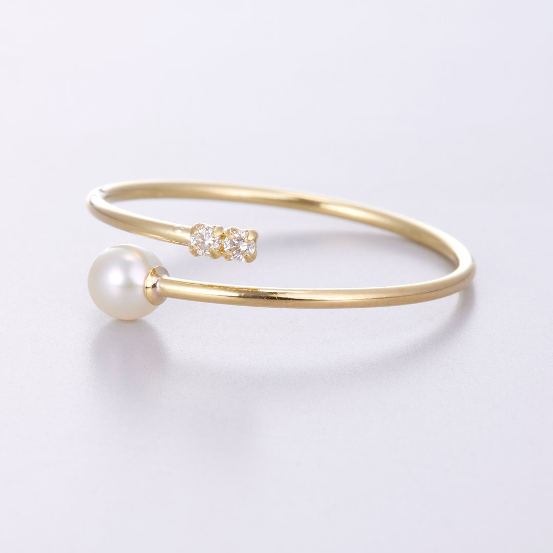 K18YG Akoya pearl x diamond ring