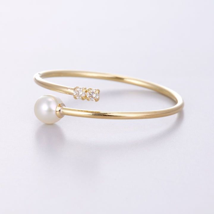 K18YG Akoya pearl x diamond ring